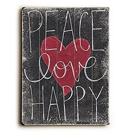 ONE BELLA CASA One Bella Casa 0004-3636-26 14 x 20 in. Peace Love Happy Planked Wood Wall Decor by Misty Diller 0004-3636-26